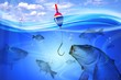 Fishing in deep blue water lake
