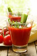 Photo: cold tomato gazpacho soup with cucumber and arugula cold tomato gazpacho soup with cucumber and arugula