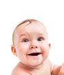 Cute happy baby laughing on white