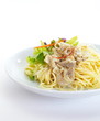 spaghetti pasta with green salad