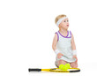 Photo: Baby in tennis clothes with racket and balls Baby in tennis clothes with racket and balls