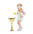 Photo: Baby in tennis clothes with medal and goblet Baby in tennis clothes with medal and goblet