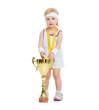 Photo: Portrait of baby in tennis clothes with medal and goblet Portrait of baby in tennis clothes with medal and goblet