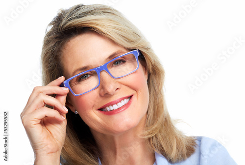 Photo: Beautiful senior woman wearing eyeglasses. Beautiful senior woman wearing eyeglasses.