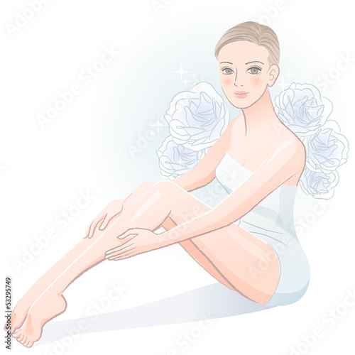 Vector: エステ 女性 Beautiful spa woman sitting and massaging her legs エステ 女性 Beautiful spa woman sitting and massaging her legs