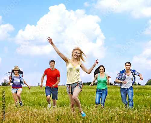 Photo: Group people summer outdoor. Group people summer outdoor.
