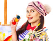 Artist woman with paint palette.