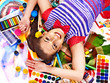 Photo: Artist woman with paint palette. Artist woman with paint palette.