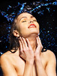 Wet woman face with water drop.