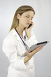 Doctor listening phone call with eyes closed