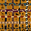 Tribal seamless pattern with graphic flowers and animals