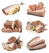 Mackerel and hake on a white background