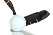 Golf ball and driver isolated on white
