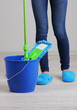 Cleaning floor in room close-up