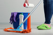 Cleaning floor in room close-up