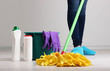 Cleaning floor in room close-up