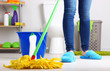 Cleaning floor in room close-up