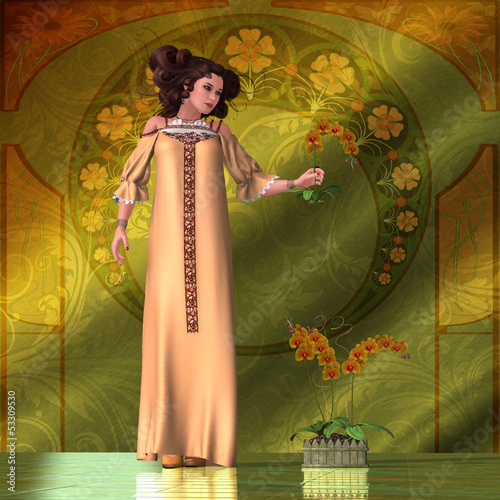 Illustration: Art Nouveau Woman - Orchids Art Nouveau Woman - Orchids
