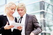business woman man digital tablet