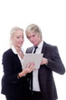 business woman man digital tablet