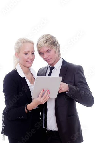 Photo: business woman man digital tablet business woman man digital tablet