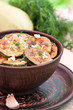 Fried zucchini in an old ceramic bowl