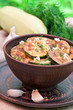 Fried zucchini in an old ceramic bowl