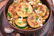 Fried zucchini in an old ceramic bowl