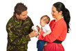 Mother and baby welcoming army dad