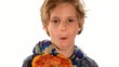 handsome child eating a pizza