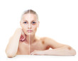 Beautiful woman's portrait isolated on white, before and after