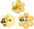 Bee Carrying Honey With Hive Background.Collection