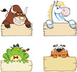 Different Animals With Wood Sign. Collection