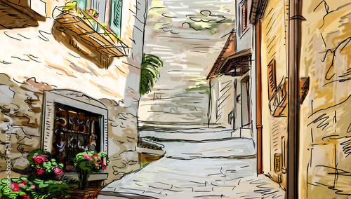 Illustration: Street in Tuscany - illustration Street in Tuscany - illustration