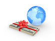 Illustration: Stack of euro and globe. Stack of euro and globe.