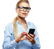 Photo: Portrait of smiling business woman phone talking, isolated on wh Portrait of smiling business woman phone talking, isolated on wh