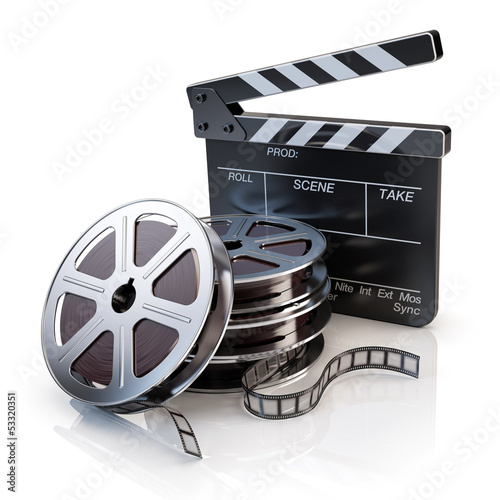 Illustration: Film Reels and Clapper board - video icon Film Reels and Clapper board - video icon