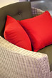 Coussins, fauteuil, osier, détente, mobilier, maison
