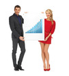 woman holding board with 3d graph