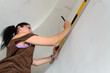 Woman using a spirit level