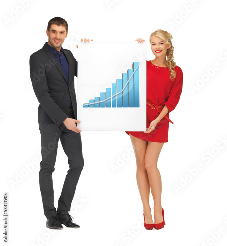 Photo: woman holding board with 3d graph woman holding board with 3d graph
