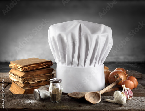 Photo: cooking books and white cap cooking books and white cap