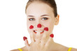 Photo: Smiling casual woman with raspberries Smiling casual woman with raspberries