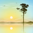 Vector: A Single Tree Standing Alone with Reflection in Water A Single Tree Standing Alone with Reflection in Water