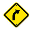 sign of road curved ahead  . Part of a series.
