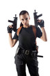 Police officer is holding 2 guns