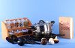 composition of kitchen tools,spices and cook book