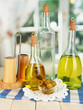 Original glass bottles with salad dressing