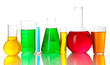 Test tubes with colorful liquids isolated on white