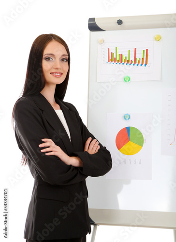 Photo: Businesswoman presenting on whiteboard. Businesswoman presenting on whiteboard.